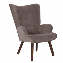 ALMA Πολυθρόνα Μπερζέρα Σαλονιού Καθιστικού Καρυδί Ύφασμα Καφέ Velure c347216