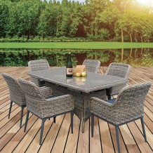 HAVANA Set Τραπεζαρία Κήπου ALU Wicker Grey Brown Ανθρακί Τραπέζι 180x90 6 Πολυθρόνες c347270