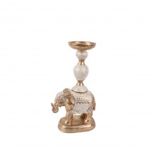 ELEPHAS 2 ΚΗΡΟΠΗΓΕΙΟ POLYRESIN ΧΡΥΣΟ ΛΕΥΚΟ 17 5x9 5xY32 5cm c347327