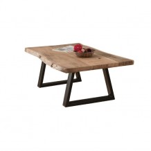 Τραπεζάκι σαλονιού slim μεταλλικό και ξύλο ακακίας φυσικό c36968