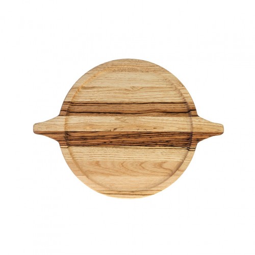 Ξύλινο Πιάτο Στρογγυλό από Καστανιά με Λούκι και Λαβές Φ24cm c374318