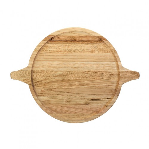 Ξύλινο Πιάτο Στρογγυλό από Καστανιά με Λούκι και Λαβές Φ28cm c374726