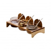 Ξύλινος δίσκος με 3 μπωλ μαρμελάδας 29 5x12 5x5cm Leone c375686
