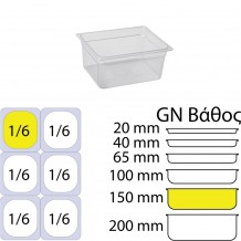 Δοχείο Τροφίμων PC Διάφανο χωρίς καπάκι GN1 6 162 x 176mm ύψος 150mm KAPP c375811