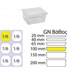 Δοχείο Τροφίμων PC Διάφανο χωρίς καπάκι GN1 6 162 x 176mm ύψος 100mm KAPP c375941