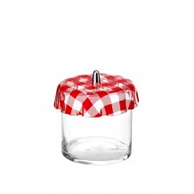 Δοχείο γυάλινο 2 5 λίτρα φ15x15cm με πλαστικό καπάκι Plexiglass καρώ κόκκινο c376288