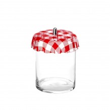 Δοχείο γυάλινο 3 2 λίτρα φ15x20cm με πλαστικό καπάκι Plexiglass καρώ κόκκινο c376289