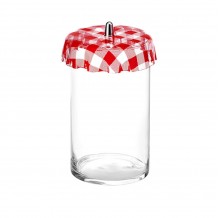 Δοχείο γυάλινο 4 8 λίτρα φ15x30cm με πλαστικό καπάκι Plexiglass καρώ κόκκινο c376290