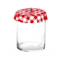 Δοχείο γυάλινο 7 5 λίτρα φ20x25cm με πλαστικό καπάκι Plexiglass καρώ κόκκινο c376291