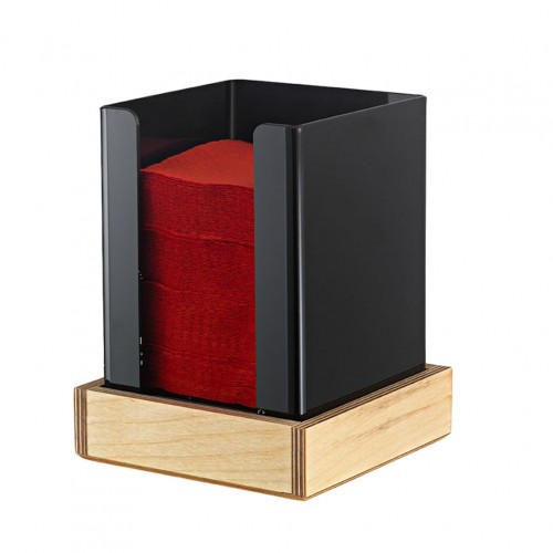 Πλαστική χαρτοπετσετοθήκη 24άρα με ξύλινη βάση 15x15x18cm μαύρη c376386