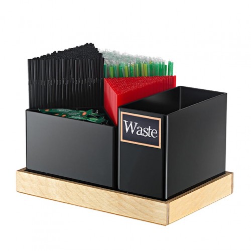 Organizer Πλαστικό 5 θέσεων με ξύλινη βάση 34x23x18cm μαύρο c376387