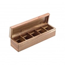 Ξύλινη θήκη 39x10 2x10cm με 5 χωρίσματα και καπάκι Leone c377649