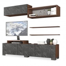 Σύνθετο σαλονιού Ochra pakoworld εφέ μαρμάρου καρυδί 150x30x35εκ c382478