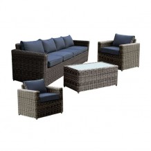 Σετ καθιστικού 4 τεμαχίων wicker grey brown μαξιλάρι ανθρακί c38268