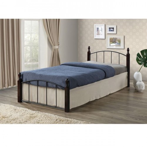 ARAGON κρεβάτι μονό 90x190cm μέταλλο μαύρο ξύλο καρυδί c39876