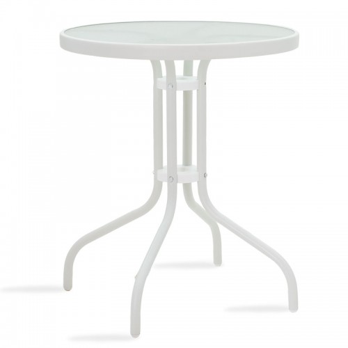 Τραπέζι κήπου Watson pakoworld μέταλλο λευκό γυαλί Φ60x70εκ c400960