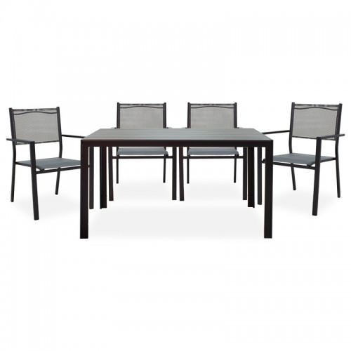 Τραπεζαρία κήπου Nares Moly σετ 5τεμ pakoworld μέταλλο μαύρο textilene ανθρακί c405264