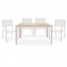 Τραπεζαρία κήπου Nares Moly σετ 5τεμ pakoworld μέταλλο textilene λευκό plywood φυσικό c405265