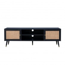 VIENNA TV STAND ΜΑΥΡΟ ΜΕ RATTAN 150x39xH49cm c407534