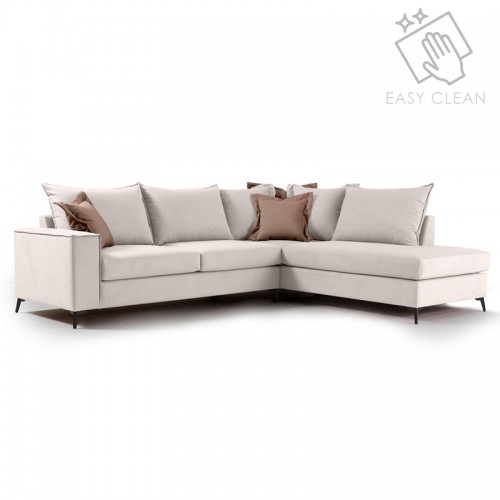 Γωνιακός καναπές αριστερή γωνία Romantic pakoworld ύφασμα cream mocha 290x235x95εκ c408319