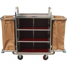 Τρόλεϊ καμαριέρας με 3 ράφια amp 2 σάκους INOX ξύλο MDF c412350