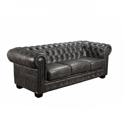 CHESTERFIELD 3θέσιος καναπές 201x92x72cm δέρμα Antique Gray c41259
