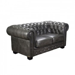 CHESTERFIELD 2θέσιος καναπές 160x92x72cm με δέρμα Antique Gray c41262