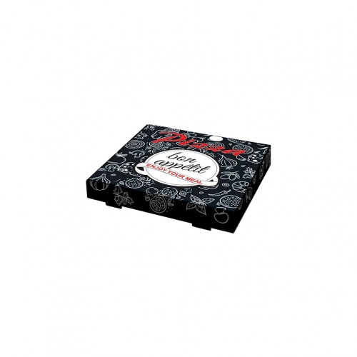 Κουτί Πίτσας Μικροβέλε σχέδιο Bon Appetit Μαύρο 26x26x4 2cm Σετ 100 c413152
