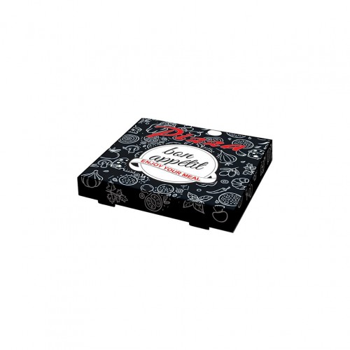 Κουτί Πίτσας Μικροβέλε σχέδιο Bon Appetit Μαύρο 28x28x4 2cm Σετ 100 c413153