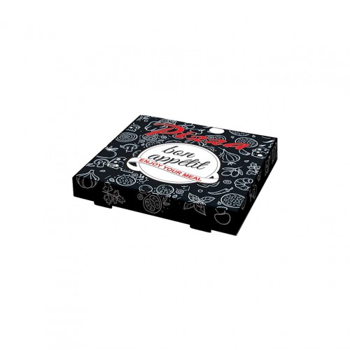 Κουτί Πίτσας Μικροβέλε σχέδιο Bon Appetit Μαύρο 30x30x4 2cm Σετ 100 c413154