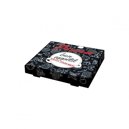 Κουτί Πίτσας Μικροβέλε σχέδιο Bon Appetit Μαύρο 33x33x4 2cm Σετ 100 c413155