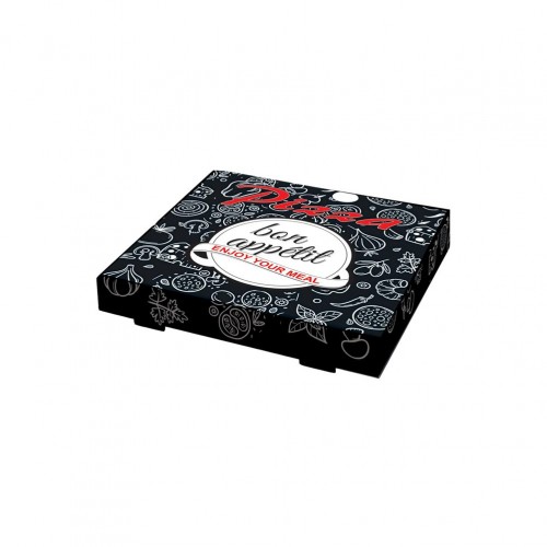 Κουτί Πίτσας Μικροβέλε σχέδιο Bon Appetit Μαύρο 35x35x4 2cm Σετ 100 c413156