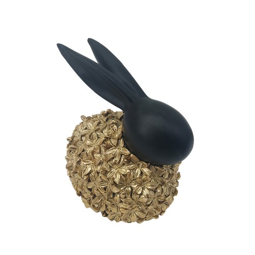 EASTER BLOOM RABBIT 2 ΛΑΓΟΣ POLYRESIN ΧΡΥΣΟ ΜΑΥΡΟ 11 5x9xH13 5cm c413768