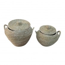 ARELI ΚΑΛΑΘΙ ΜΕ ΚΑΠΑΚΙ SET 2ΤΜΧ KANSGRASS PVC ΦΥΣΙΚΟ D45 33xH30 24cm c414381