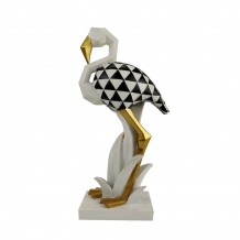 LUCIEN DECO ΦΛΑΜΙΝΓΚΟ POLYRESIN ΛΕΥΚΟ ΜΑΥΡΟ ΧΡΥΣΟ 19x11xH37cm c416927