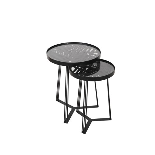 JUNGLE SIDE TABLE SET ΜΑΥΡΟ ΜΕ PATTERN ΜΑΥΡΟ D40 32xH50 45cm c419435