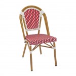 PARIS Καρέκλα Bistro Αλουμίνιο Φυσικό Wicker Άσπρο Κόκκινο Στοιβαζόμενη c422174
