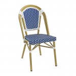 PARIS Καρέκλα Bistro Αλουμίνιο Φυσικό Wicker Άσπρο Μπλε Στοιβαζόμενη c422175
