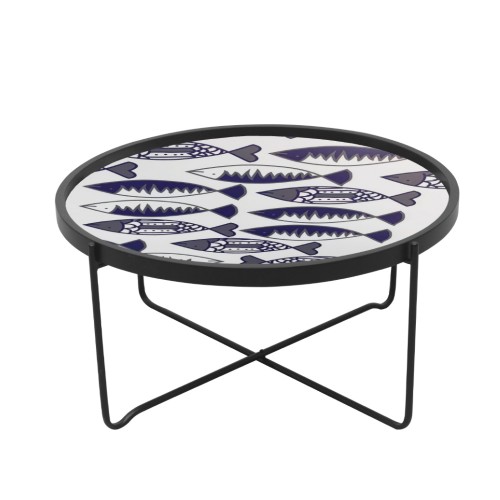 FISHY COFFEE TABLE ΠΟΛΥΧΡΩΜΟ ΜΕ PATTERN ΛΕΥΚΟ D75xH37 5cm c422811