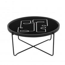 FACE COFFEE TABLE ΠΟΛΥΧΡΩΜΟ ΜΕ PATTERN ΜΑΥΡΟ D75xH37 5cm c422812