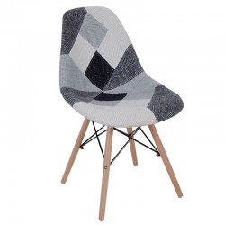 ART Wood Καρέκλα Ξύλο PP Ύφασμα Patchwork Black White SET 4τμχ c423438