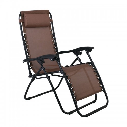 SUPER RELAX Πολυθρόνα με Υποπόδιο Μέταλλο Βαφή Ανθρακί Textilene Καφέ SET 2τμχ c423566