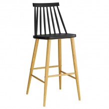 LAVIDA Σκαμπό BAR με Πλάτη Μέταλλο Βαφή Φυσικό PP Μαύρο SET 2τμχ c423985