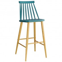 LAVIDA Σκαμπό BAR με Πλάτη Μέταλλο Βαφή Φυσικό PP Μπλε SET 2τμχ c423986