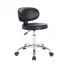 GLORY Σκαμπό με Πλάτη Χρώμιο PU Μαύρο Τροχήλατο Ρύθμιση Ύψους Περιστρεφόμενο SET 2τμχ c424043