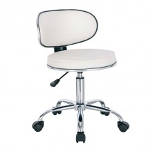 GLORY Σκαμπό με Πλάτη Χρώμιο PU Άσπρο Τροχήλατο Ρύθμιση Ύψους Περιστρεφόμενο SET 2τμχ c424070