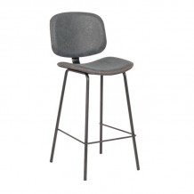 BARLEY Σκαμπό ΒAR με Πλάτη Μέταλλο Βαφή Μαύρο PU Απόχρωση Vintage Grey SET 2τμχ c424271