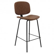 BARLEY Σκαμπό ΒAR με Πλάτη Μέταλλο Βαφή Μαύρο PU Απόχρωση Vintage Brown SET 2τμχ c424272