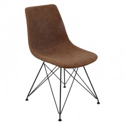 PANTON Καρέκλα Μέταλλο Βαφή Μαύρο PU Vintage Brown SET 4τμχ c424277