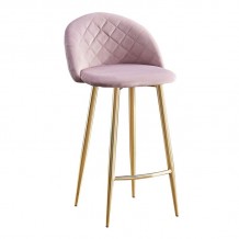BELLA Σκαμπό BAR με Πλάτη Βάση Χρώμιο Χρυσό Ύφασμα Velure Απόχρωση Dirty Pink SET 2τμχ c424379